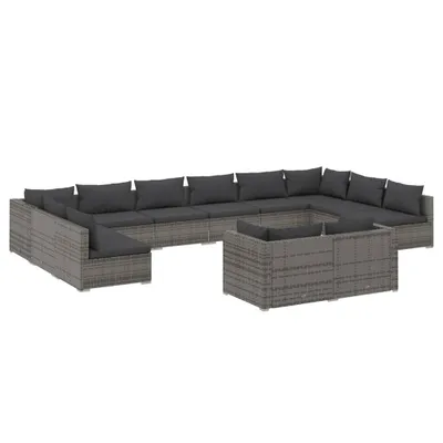Produktbild von 12-tlg. Garten-Lounge-Set mit Kissen Grau Poly Rattan