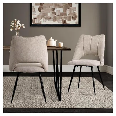 Produktbild von Esszimmerstühle 2er Set Beige, Stühle aus Stoffbezug mit schwarzen Metallbeinen, Küchenstühle mit Rückenlehne, Polsterstühle für Esszimmer, Wohnzimmer, Küche und Büro