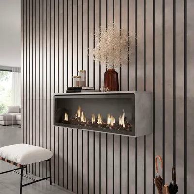 Produktbild von Elektrokamin LED XXL, 107x25x38cm, Wohnzimmer - Esszimmer, Hängend, Einbaukamin, Zementgrau