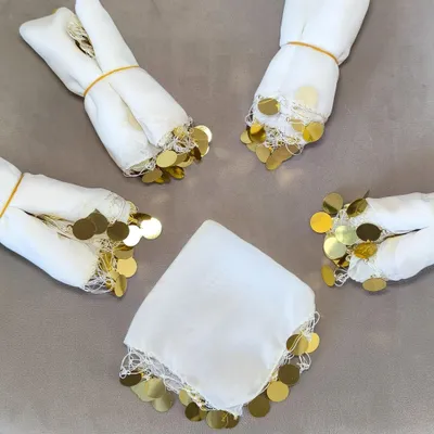 Produktbild von 10x Weiß mit golden Pulls Halay Mendili groß 20x20 cm Tanztücher Dügün Hochzeit Verlobung Kina Mendil