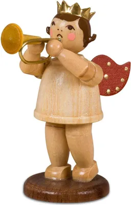 Produktbild von Holzfigur Musikengel mit Kornett und Krone Höhe 6cm NEU