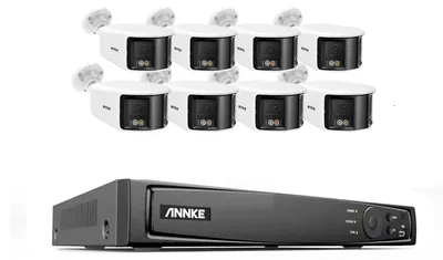 Productafbeelding van IP beveiligingssysteem met 8 Ultra-HD camera's, 16-kanaals NVR en 180° groothoek