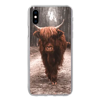 Produktbild von MuchoWow® Handyhülle Schutzhülle Hülle für iPhone Xs Schottischer Hochländer - Wald - Kuh - Tiere - Natur Silikon Softcase Handy Hülle - Handytasche