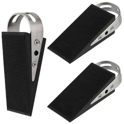Image de Lot de 3 butoirs de porte en caoutchouc, 5 x 9,5 x 3,3 cm, butoirs de porte robustes en caoutchouc, antidérapants, noirs, cales en caoutchouc avec fixations en acier inoxydable pour les portes de balcon et de nombreux autres types de portes.