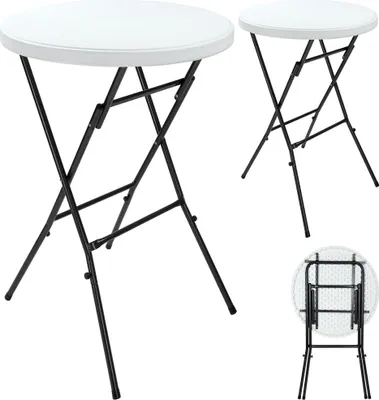 Image de Deuba Lot de 2 tables hautes pliable plateau en plastique blanc Ø 72 cm Table haute table de bar mange-debout