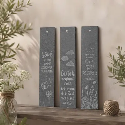 Produktbild von 3er Set Schiefer Schilder Glück H30cm Sprüche Deko Schild Schiefertafel Wandbild Schwarz