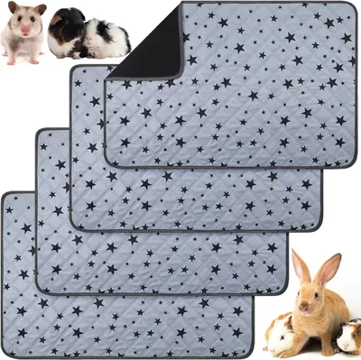 Produktbild von 4 Stück Meerschweinchen Käfig Einlagen Haustier Urinunterlagen Saugfähig Trainingspads für Hunde Wiederverwendbar Waschbar Welpen Unterlagen rutschfest PIPI Pads Stern Muster (60 x 45 cm)