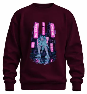 Obrázek produktu pro Tričko s kapucí, styl anime, cyberpunk, neon, Japonsko, Y2K, pro fanoušky, roztomilé, barva: vínová, velikost: XL