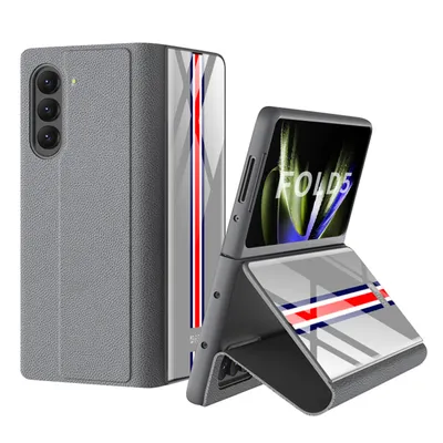 Image de Pour Samsung Galaxy Z Fold5 5G Housse de protection en similicuir avec compartiment pour carte de crédit