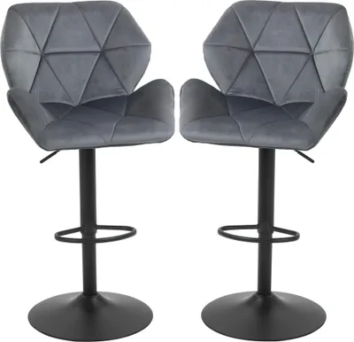 Produktbild von Barhocker 2er Set, Gepolstert Barstuhl mit Metallgestell, Lehne, Samtoptik, Höhenverstellbar 360° Drehbar