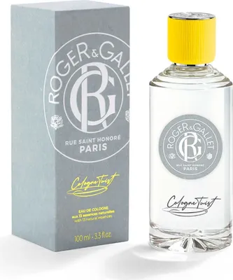 A bottle of Roger & Gallet Cologne Twist and its packaging are displayed against a white background.