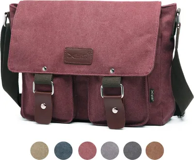 Image de Sac à bandoulière en toile pour homme Messenger Bag Sac à bandoulière décontracté Sac postal Sac d'école - Rouge foncé