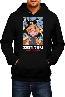 Obrázok produktu pre Pánska Mikina S Kapucňou Japan Anime Manga Demon Anime Slayer Zenitsu Agatsuma 03, Man 2XL / čierna