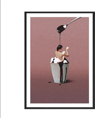 Produktbild von TPFLiving Kunstdruck LW-1717 (OHNE RAHMEN) Poster - Leinwand - Wandbild - Hochauflösender Giclée-Druck, langlebig und hochwertig - Sureallistische Carttons -Frau in der Kaffeetasse -  - Größe: 50x75cm