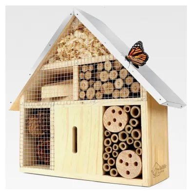 Produktbild von Insektenhotel - Naturbelassen und Wetterfest, Insektenhaus aus Naturholz für Bienen, Wildbienen, Marienkäfer und Schmetterlinge, Bienenhotel und Nisthilfe zum Aufhängen