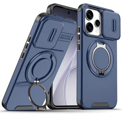Obrázek produktu pro Dvouvrstvé pouzdro pro Oppo Reno15 5G, s posuvným krytem fotoaparátu a magnetickým kroužkovým stojánkem Modrý