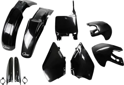 Immagine prodotto di Kit carenatura UFO PLAST, set di 9 pezzi in plastica con protezione forcella per Suzuki RM 125 / 250 cc, anni di produzione 1999 - 2000, colore: nero
