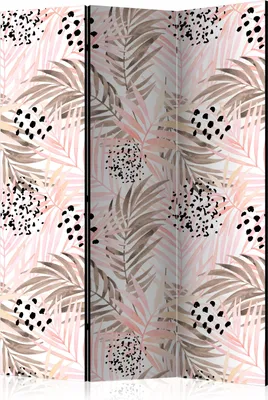 Produktbild von 3-teiliger Doppelseitiger Vlies Paravent - Pink Palm Leaves 135x172 cm Blumen b-C-0259-z-b