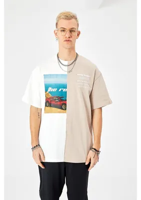 Zdjęcie produktu dla Męski T-Shirt Oversize Fit Bawełna z bawełnianą koszulką samochodową 320gsm (XL) Biały