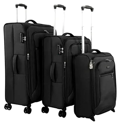 Produktbild von Reisekoffer Set 3-teilig mit 4 Rollen und Dehnfalte in Schwarz