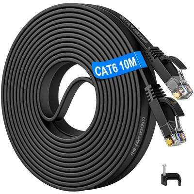 Image de Câble réseau ethernet LAN - 10 m - Cat 6 - Plat - Blanc