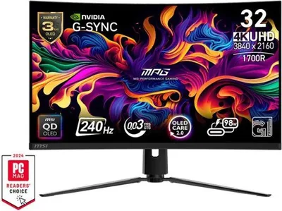 Produktbild von Gaming Monitor, MSI MPG 321CURX QD-OLED, 31,5 Zoll, UHD 4K, 240Hz, 0,03ms, Höhenverstellbar