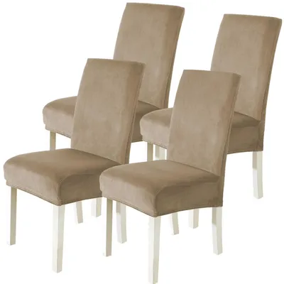 Immagine prodotto di Copri sedie in velluto, set da 4, copri sedie elasticizzati per sedie con schienale alto, color cammello, lavabili