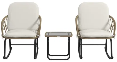 Produktbild von Outsunny Rattan Schaukelstuhl-Set, Gartenmöbel-Set mit 2 Stühlen, 1 Couchtisch