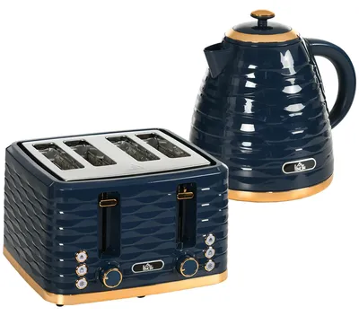 Produktbild von HOMCOM Wasserkocher-Toaster-Set mit 1,7 L Wasserkocher, 4 Scheiben-Toaster Blau