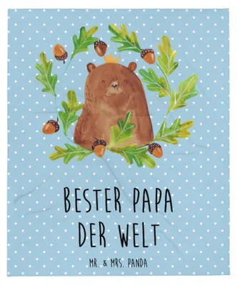 Produktbild von Mr. & Mrs. Panda Tagesdecke Bär König - Blau Pastell - Geschenk, Vater, Sofaüberwurf, Decke, Bester Papa, Teddy, Bettdecke, Vatertag, Kuscheldecke, Wohndecke, Dad