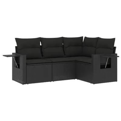 Obrázok produktu pre vidaXL 4-dielna záhradná sedacia súprava s vankúšmi Black Poly Rattan