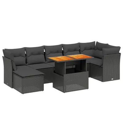Produktbild von Modulares Gartenmöbel-Set, 8-teilig, mit verstellbarem Tisch, Poly Rattan Schwarz, UV-beständig, abnehmbare Kissenbezüge