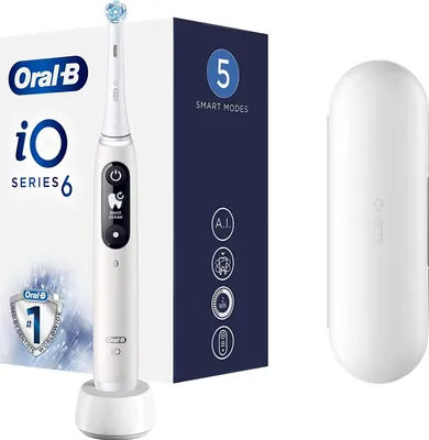 Produktbild von Oral B iO 6 weiße elektrische Zahnbürsten 1 Griff mit schwarzem Display smart fortgeschritten innovativ