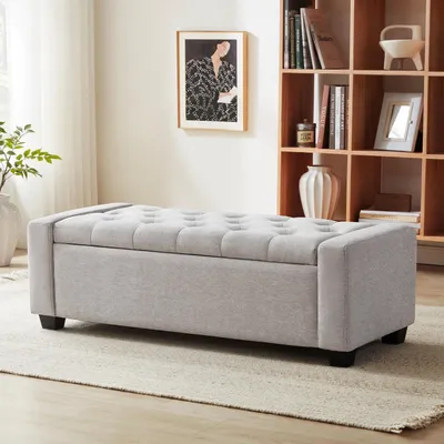 Zdjęcie produktu dla Ławka z miejscem do przechowywania, wymiary: 123x50x42 cm, kolor: jasnoszary