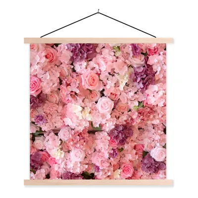 Produktbild von MuchoWow® Textilposter Blumen - Rosa - Rosen 40x40 cm mit holzfarbenen Rahmen - Posterleiste