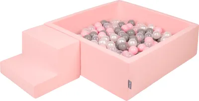 Zdjęcie produktu dla KiddyMoon piankowy plac zabaw ppzp-kw30d-122 z piłeczkami różowy: perła-szary-transparent-pudrowy róż basen 200/schodek zabawka plac zabaw