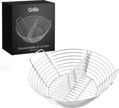 Produktbild von GrillX Kohlekorb für Kamado Grill 21 22 23 24 Zoll – Edelstahl Kohlehalter mit Trennwand – BBQ Zubehör