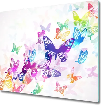 Produktbild von Glas Herdabdeckplatte 60x52 cm Spritzschutz Glasabdeckplatte Schneidebrett Bunte Schmetterlinge