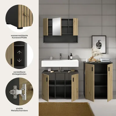 Produktbild von Mone Badmöbelset M8 Eiche Nachbildung, dunkelgrau.
