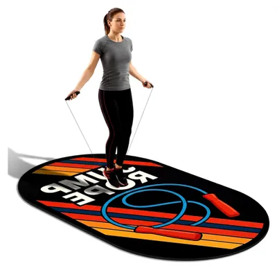 Produktbild von Springseilmatte, 180 x 91 cm, Gummi-Übungsmatte und Springseil-Set, für drinnen und draußen, stoßdämpfend, rutschfest, ovales Design für Bodenseile, Schutz, Workout-Matten