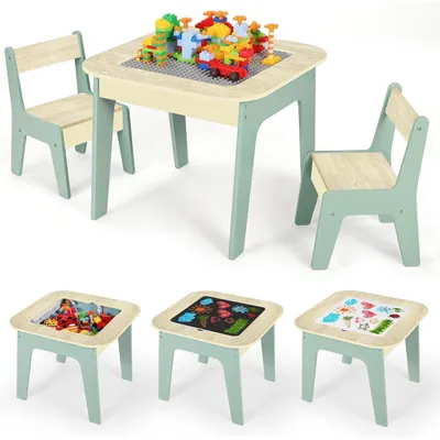 Immagine prodotto di Tavolo per bambini con 2 sedie, verde, con spazio contenitivo, tavolo da disegno e piano di gioco