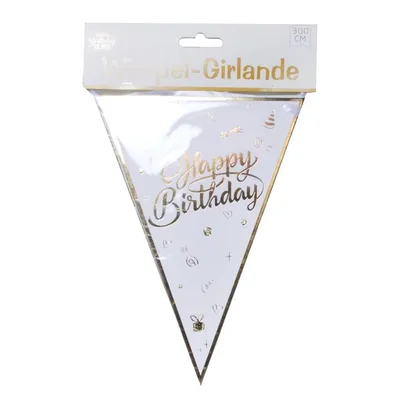Produktbild von Wimpel-Girlande Happy Birthday weiß gold Geburtstag Deko