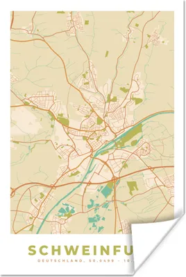 Produktbild von MuchoWow® Poster Schweinfurt - Karte - Vintage - Stadtplan 120x180 cm - Kunstposter
