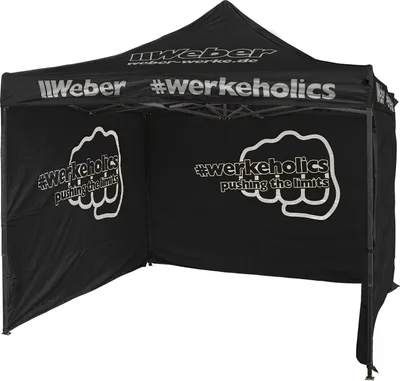 Produktbild von Weber #Werkeholics Easy-Up Pavillon 3x3 m inkl. 3 Seitenwände abnehmbar schwarz höhenverstellbar Faltpavillon Pop up Zelt Partyzelt wasserdicht