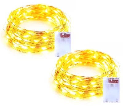 LED-Lichterkette, 2er-Set, 5 m, 50 LEDs, warmweiß, batteriebetrieben