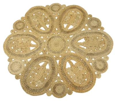 Produktbild von Juteteppich Liam Rund Naturfarbe Beige Ø 150 cm handgewebt aus Jute | Moderner Naturteppich Uni im Boho - Style Teppich Rund für Wohnzimmer, Schlafzimmer und Küche
