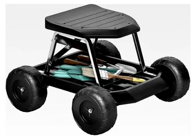 Produktbild von Gartenhocker mit Rädern und Werkzeugablage für Gartenarbeit, Tragfähigkeit 130 kg, Schwarz