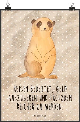 Produktbild von Mr. & Mrs. Panda Bild Erdmännchen DIN A4 - Sandig - Geschenk, Reisen, Wandbild, Kunstdruck, Afrika, drucke, Roadtrip, Plakat, wanddeko, Traveling, Spruch