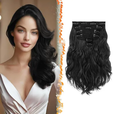 Obrázek produktu pro BARSDAR Clip in Hair Extensions 30cm Black 6PCs Extensions