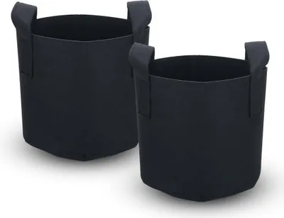 Produktbild von Intirilife 2x Vlies Pflanzsack in 38 Liter - 10 Gallon - 40 x 30 cm – Pflanzen Übertopf aus Vliesstoff mit Tragegriffen für Garten, Gewächshaus uvm. – Pflanzkübel Pflanzgefäß Pflanzbeutel